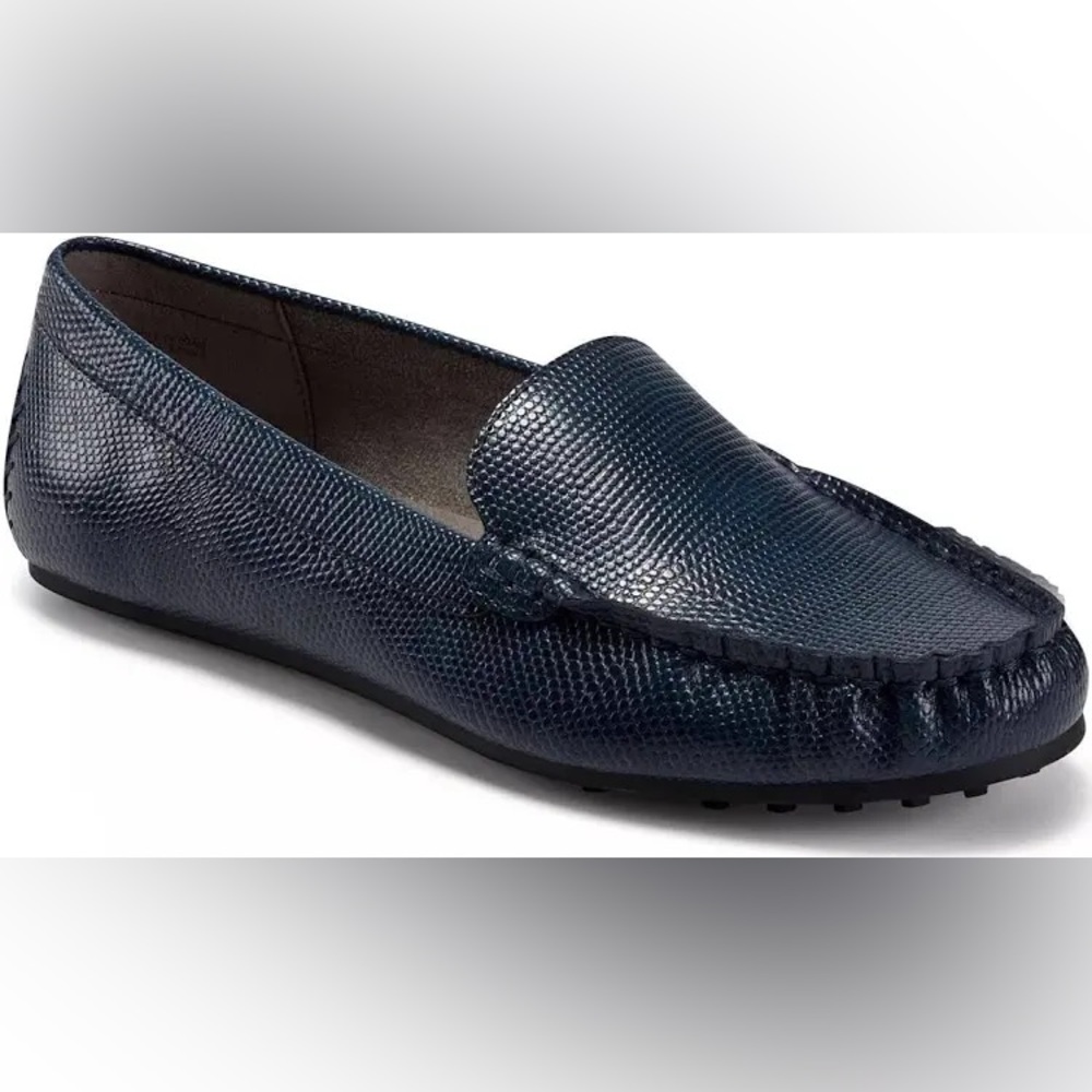 Aerosoles Womens Over Drive Textured Navy Loafers- NIB - Size 8 Wide